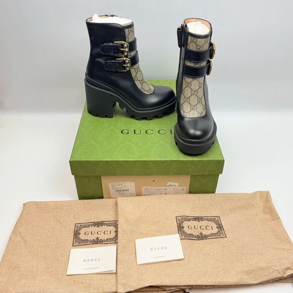Gucci GG Supreme Ankle Accent Ankle Boots Black EU Size 34 - Picture 1 of 10